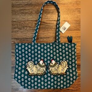 Vera Bradley French Hen Tote in Teal and White